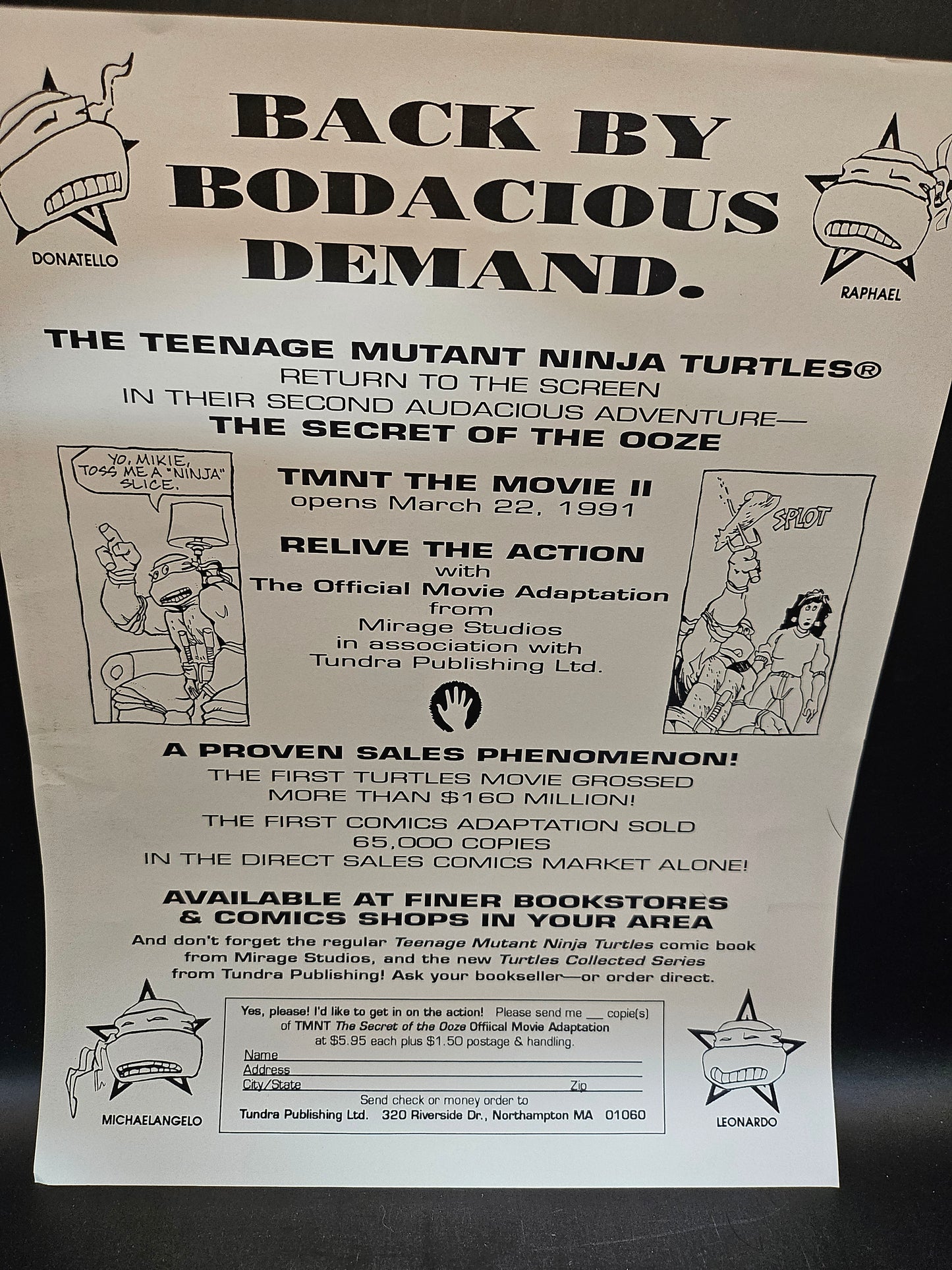 Teenage Muntant Ninja Turtles II Secret Of Ooze Movie Magazine Sealed & poster