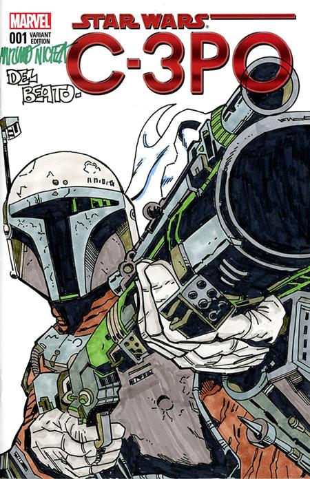 DF MARVEL COMICS STAR WARS COMMISSIONED COVER ART SIGNED AND REMARKED BY MARIANO NICIEZA AND JOE DELBEATO WITH A MANDALORIAN SKETCH (Pre-Order by 08/03/26 | Est. In-Store: 09/30/26 | Ships after release)