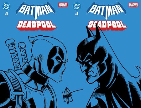 DF DC MARVEL BATMAN DEADPOOL #1 BLUE BLANK VARIANT TWO COVER SET SIGNED AND REMARKED BY KEN HAESER WITH DEADPOOL VS BATMAN SKETCH (Order By 01/05/26) (Estimated In Store By 02/25/26)