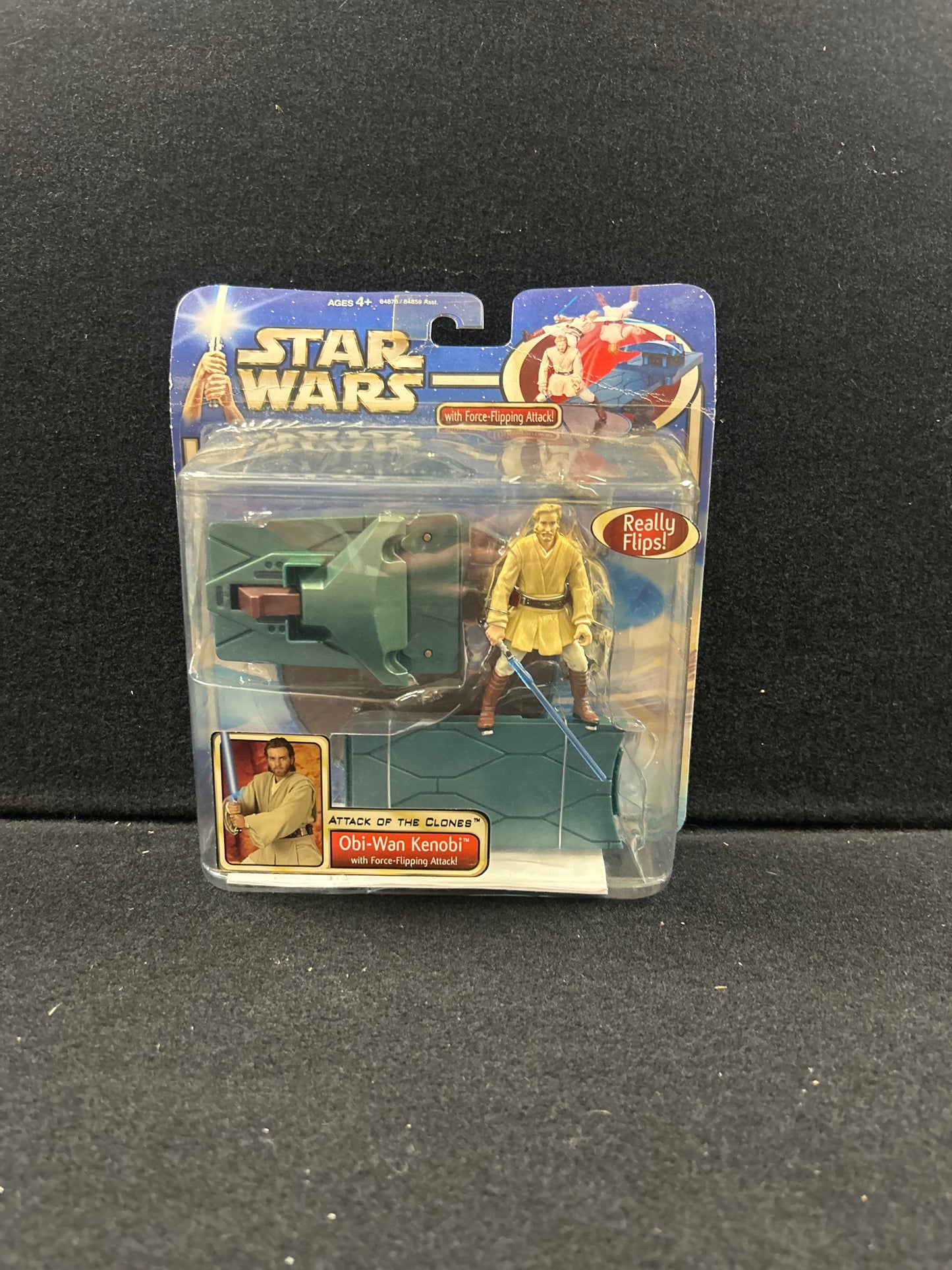 Star wars attack of the clones obi-wan Kenobi with force flipping attack Hasbro