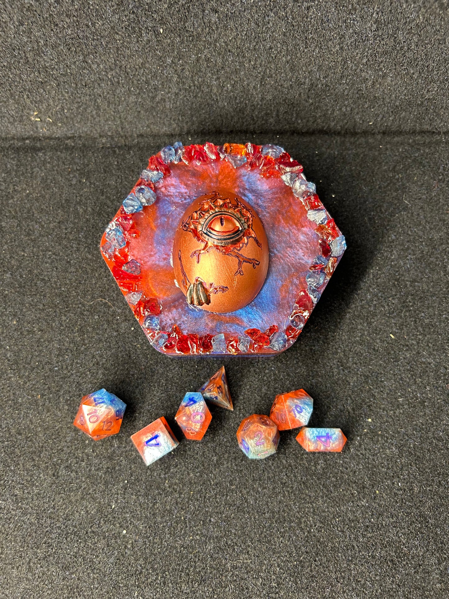 Hexagon Red and Blue Dragon Egg Dice Box