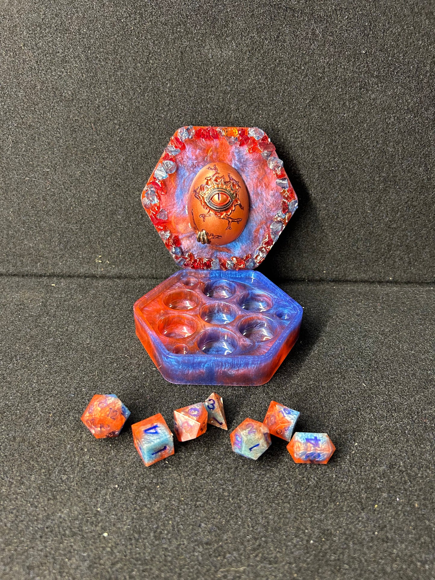 Hexagon Red and Blue Dragon Egg Dice Box