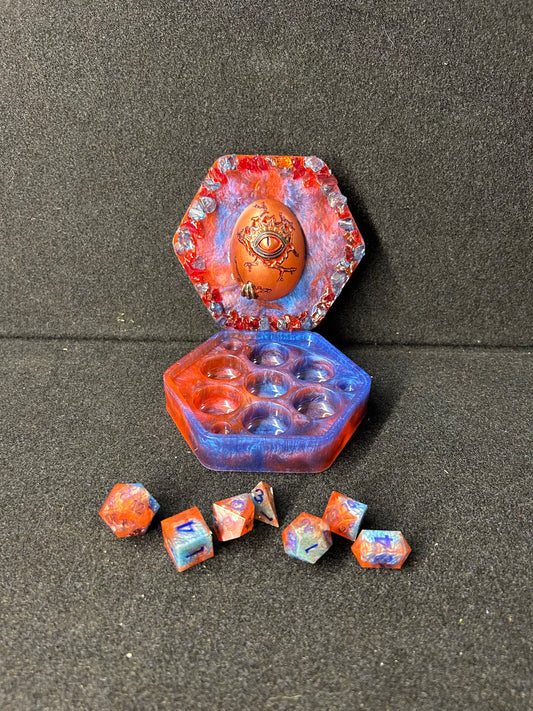 Hexagon Red and Blue Dragon Egg Dice Box