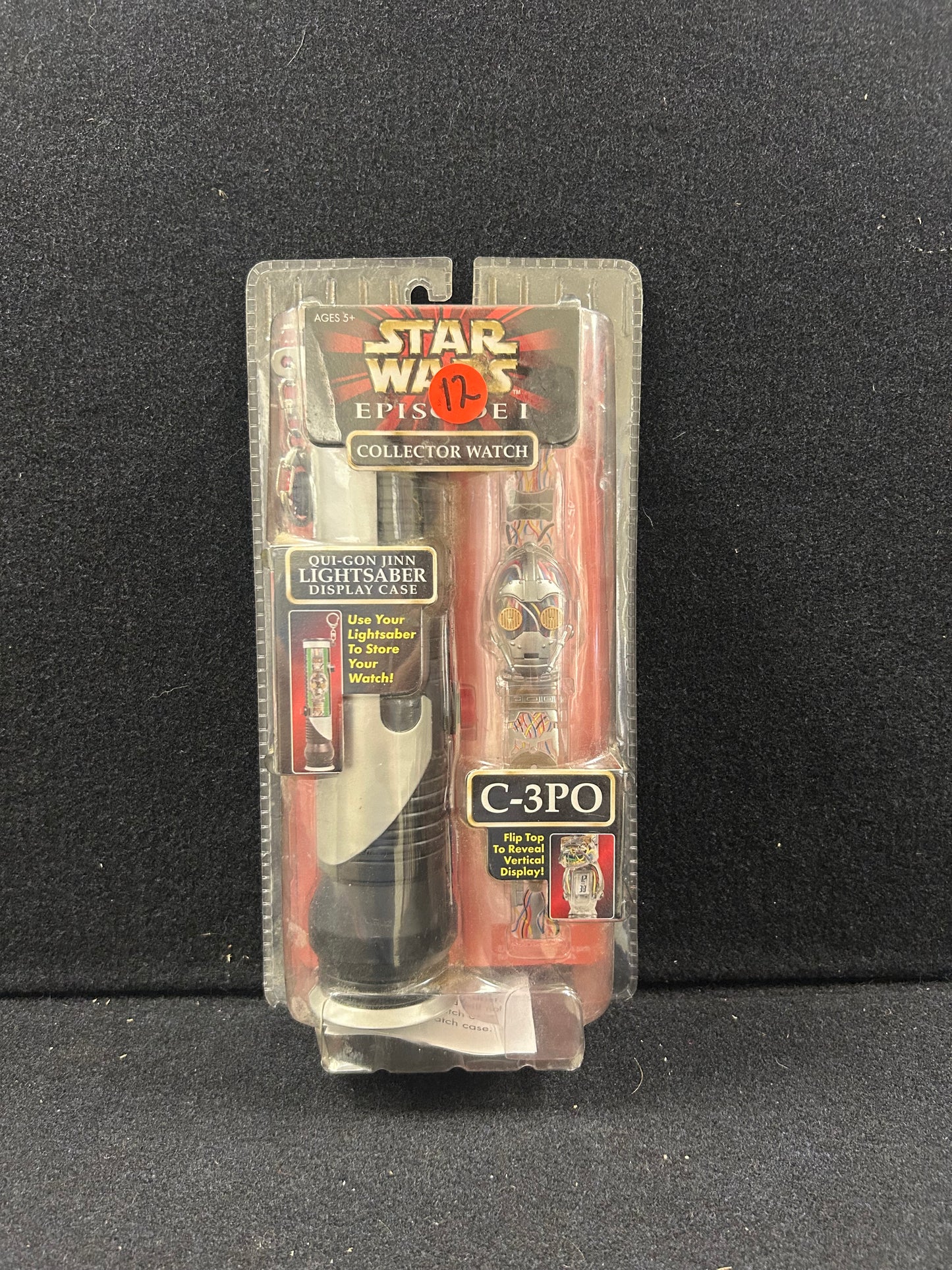Star wars episode 1 collector watch qui-gon jinn lightsaber display case c-3po watch 1999 hope industries