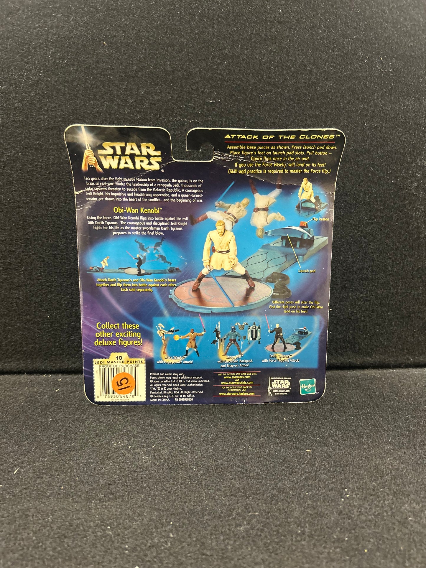 Star wars attack of the clones obi-wan Kenobi with force flipping attack Hasbro