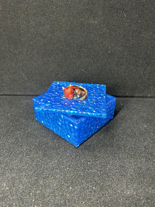 Blue Jewelry Box with Red and Black Baby Dragon