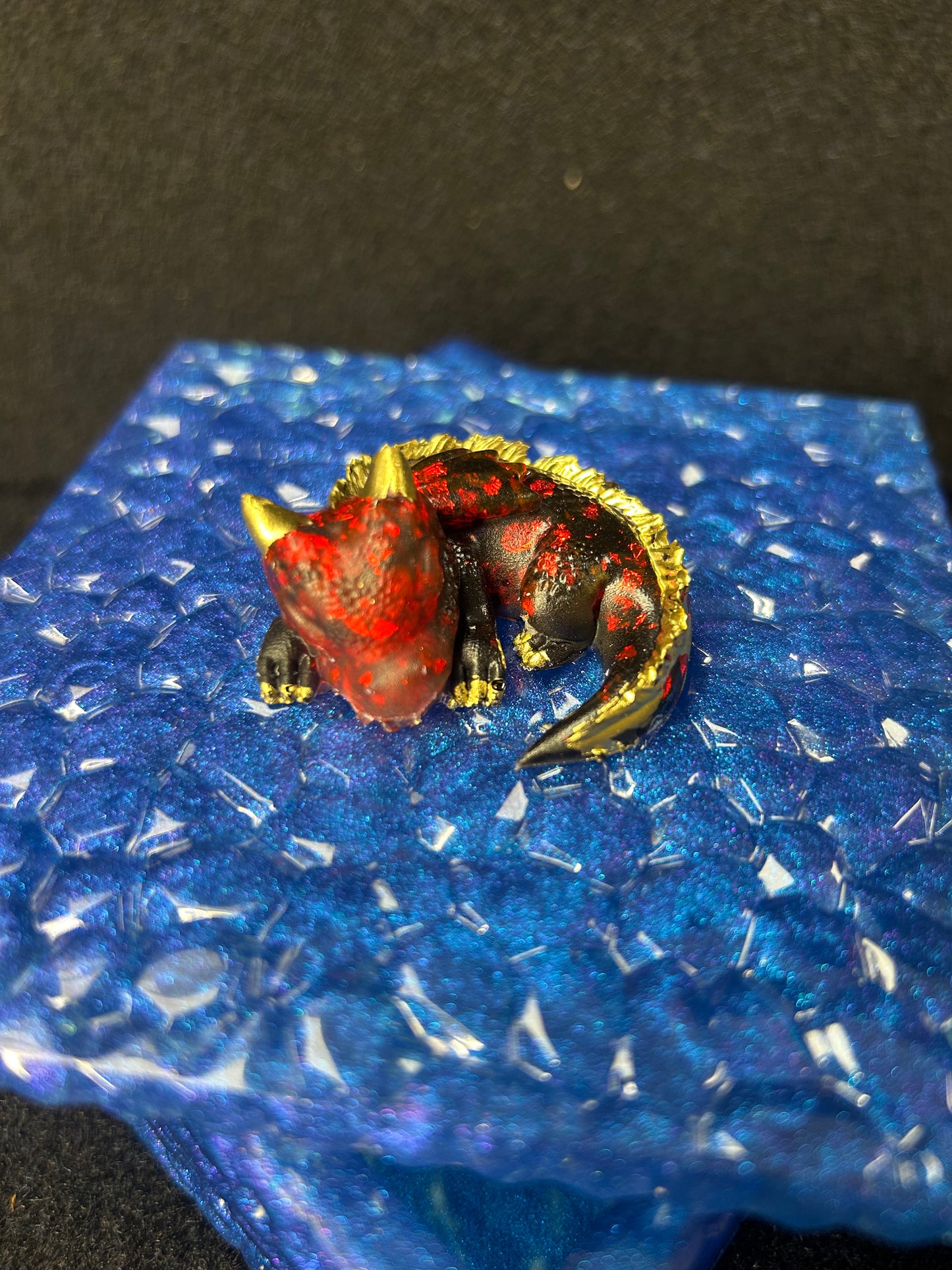 Blue Jewelry Box with Red and Black Baby Dragon