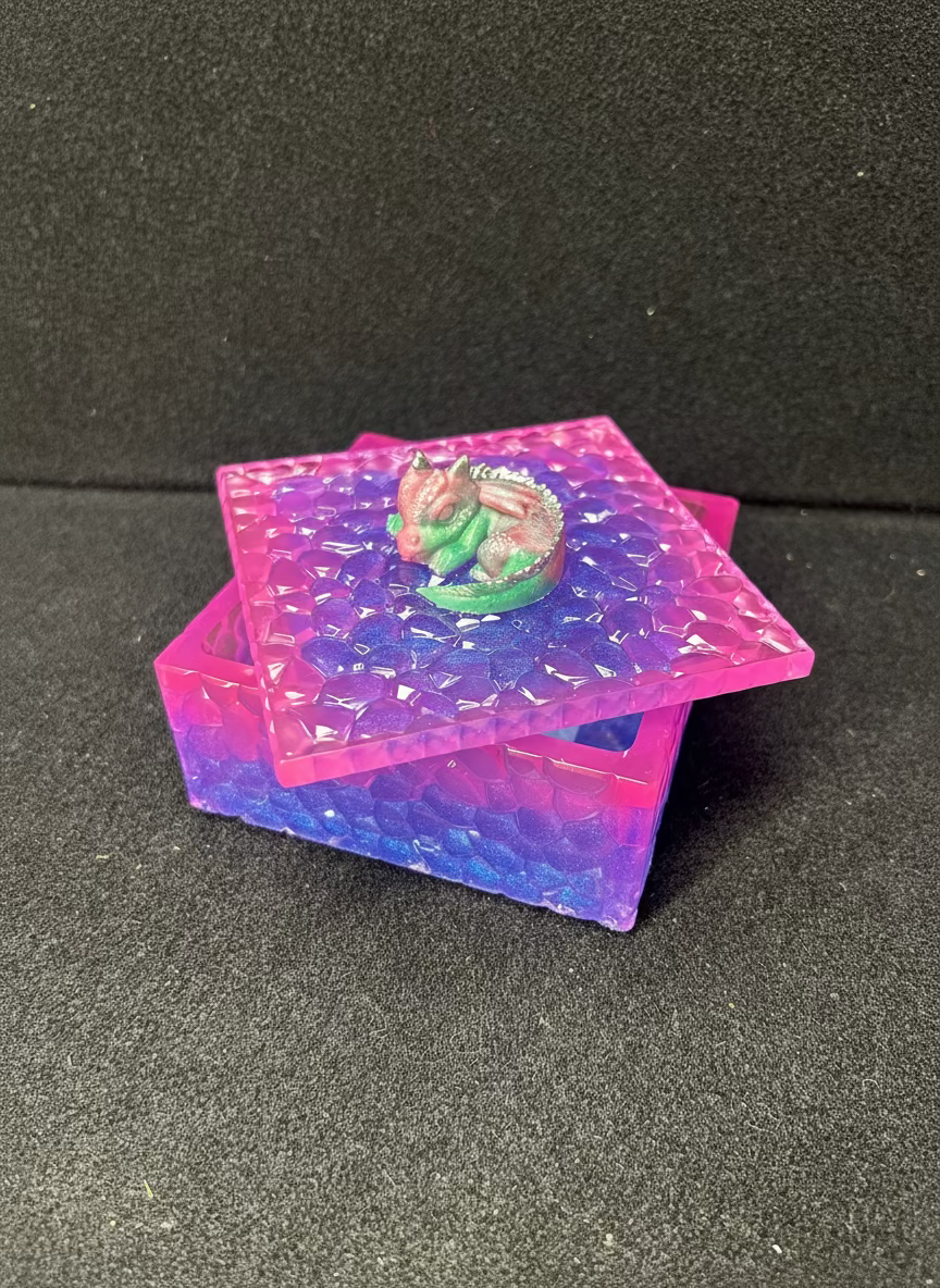 Pink Jewelry Box with Pink and Teal Baby Dragon