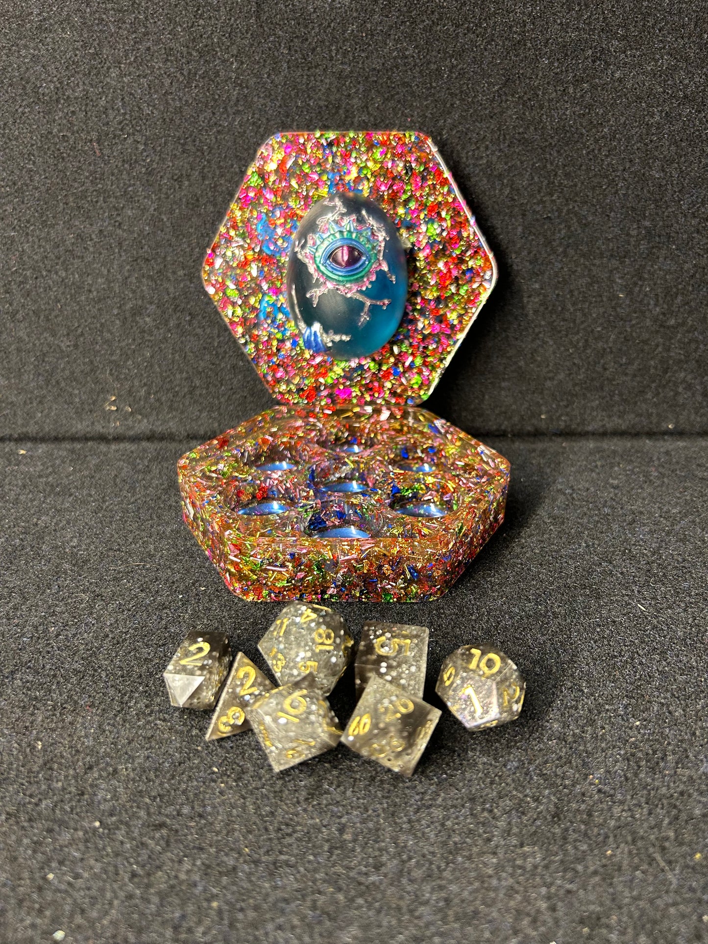 Hexagon Rainbow Sparkle Dragon Egg Dice Box