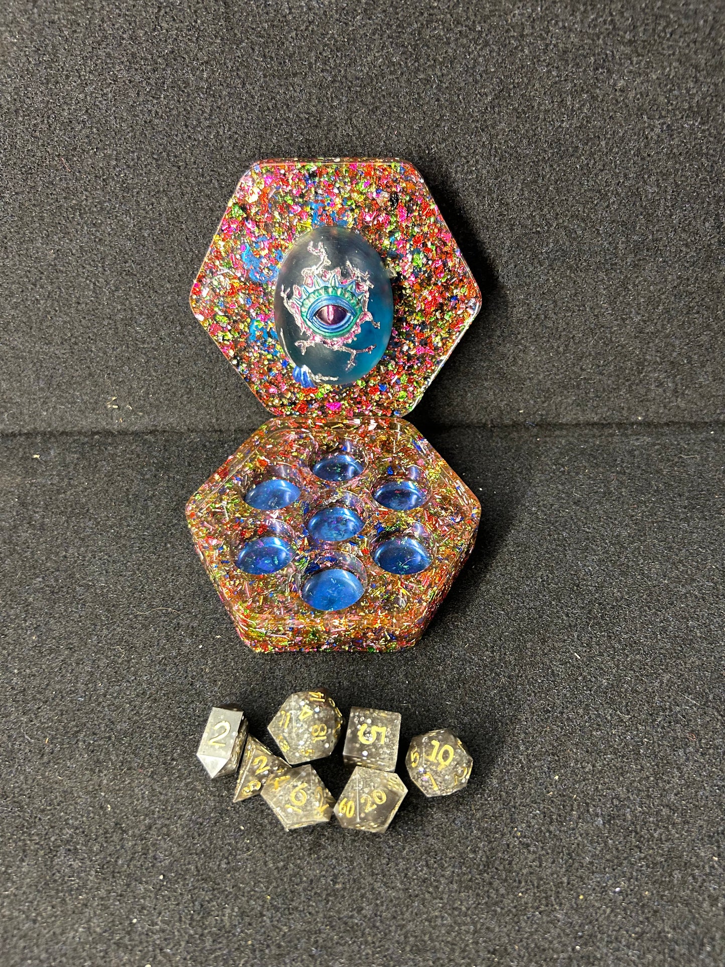 Hexagon Rainbow Sparkle Dragon Egg Dice Box
