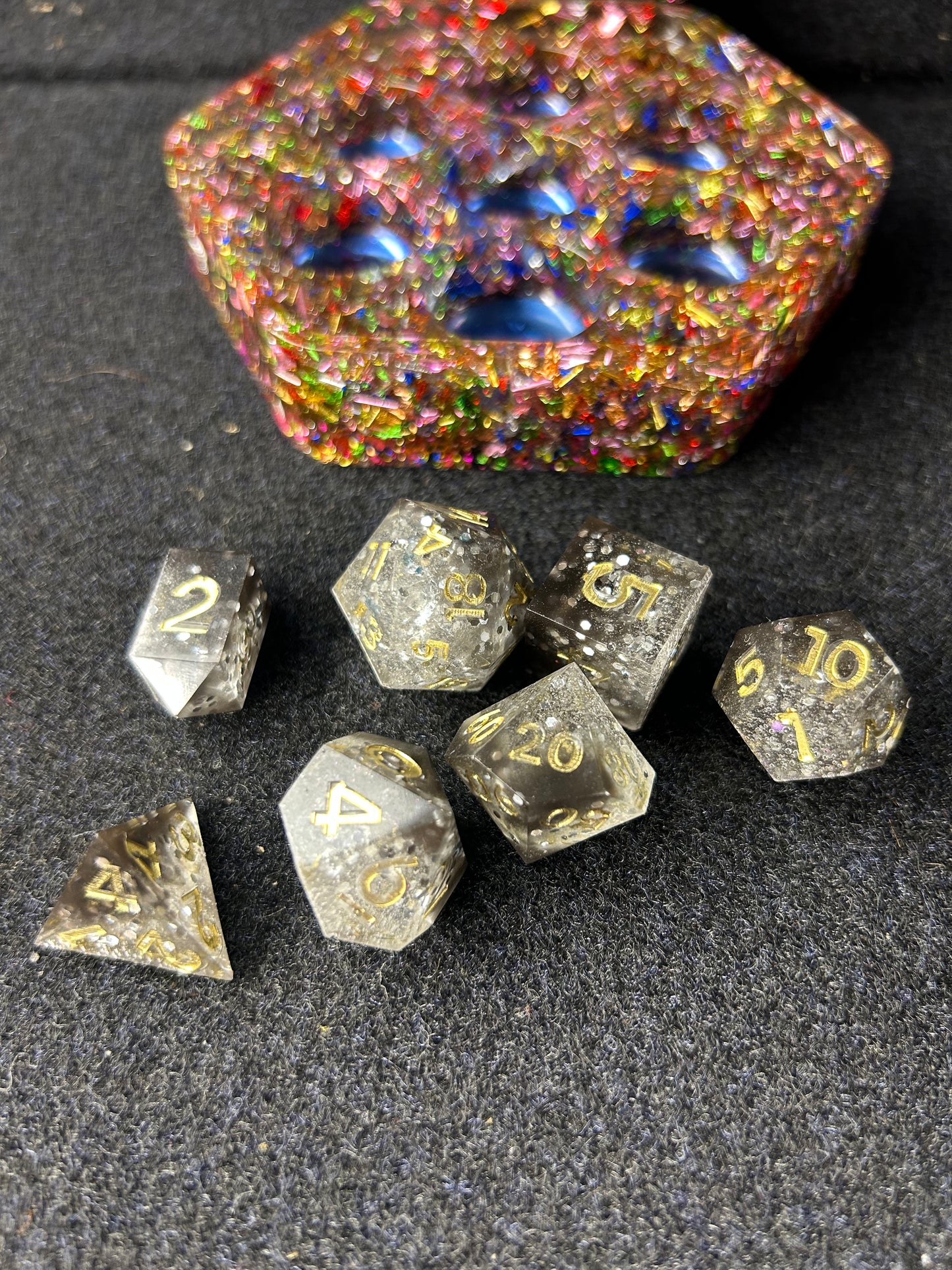 Hexagon Rainbow Sparkle Dragon Egg Dice Box