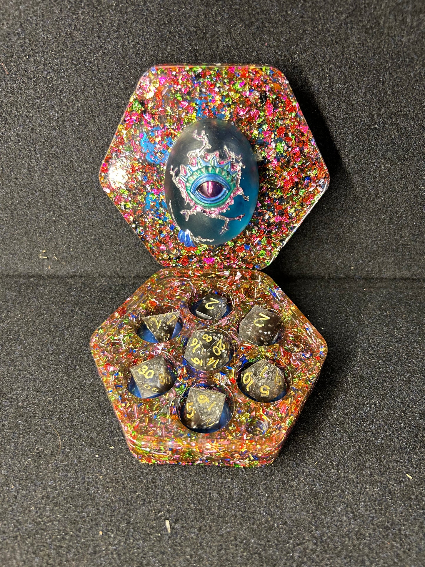 Hexagon Rainbow Sparkle Dragon Egg Dice Box