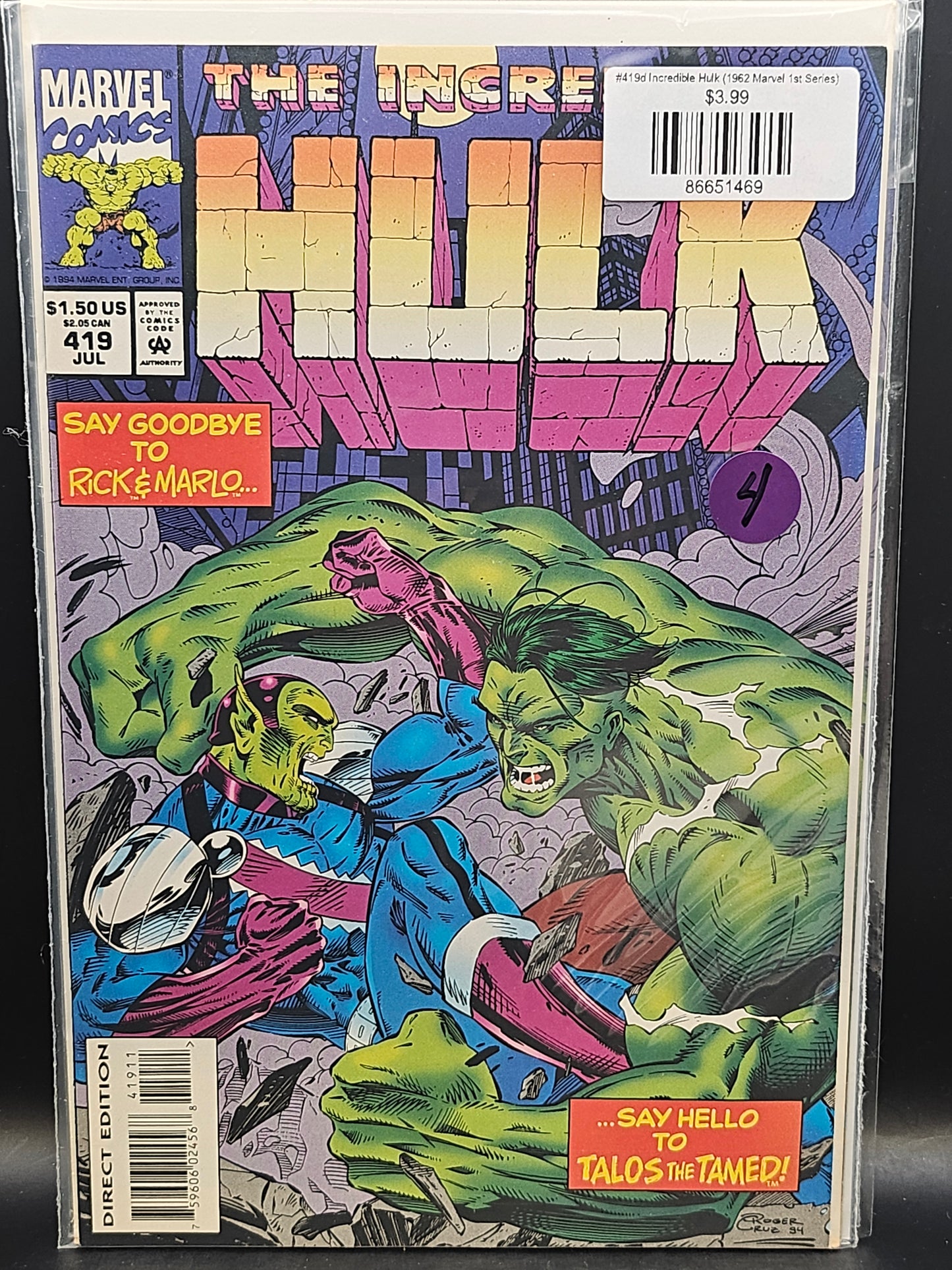 #419d Incredible Hulk (1962 Marvel 1st Series)