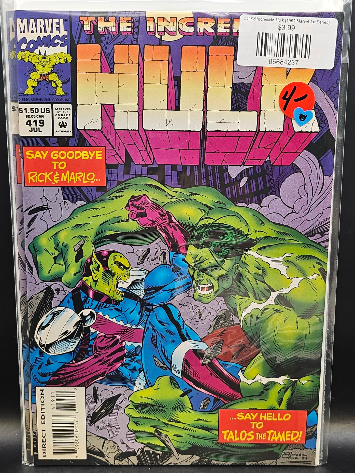 #419d Incredible Hulk (1962 Marvel 1st Series)