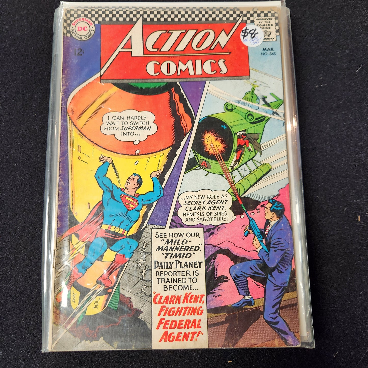 Action Comics #348 - Clark Kent Fighting Federal Agent (DC 1967)