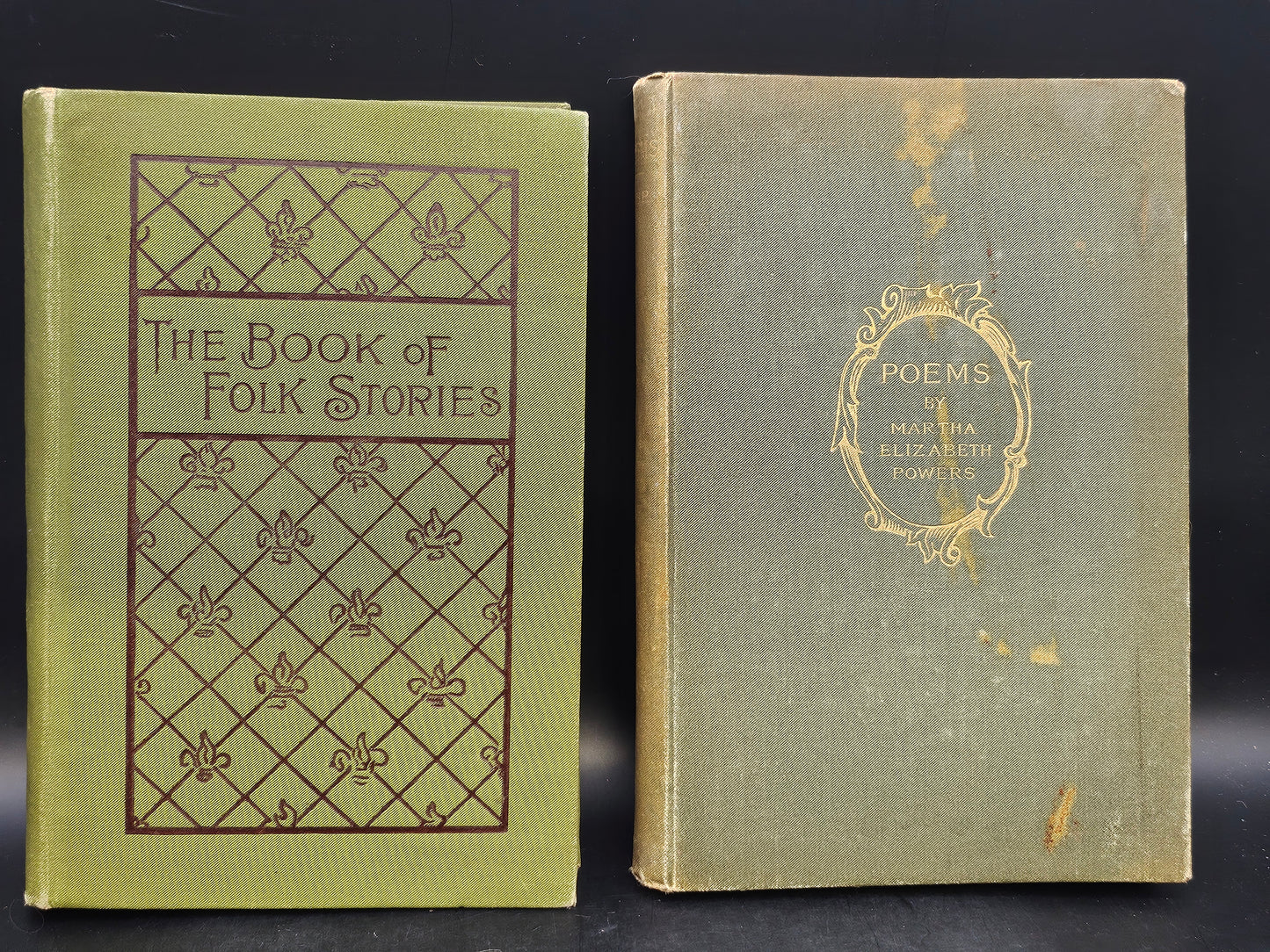 2 vintage Books FOLK STORIES 1899  & 1892 book of Poems by Martha Powers hard covered