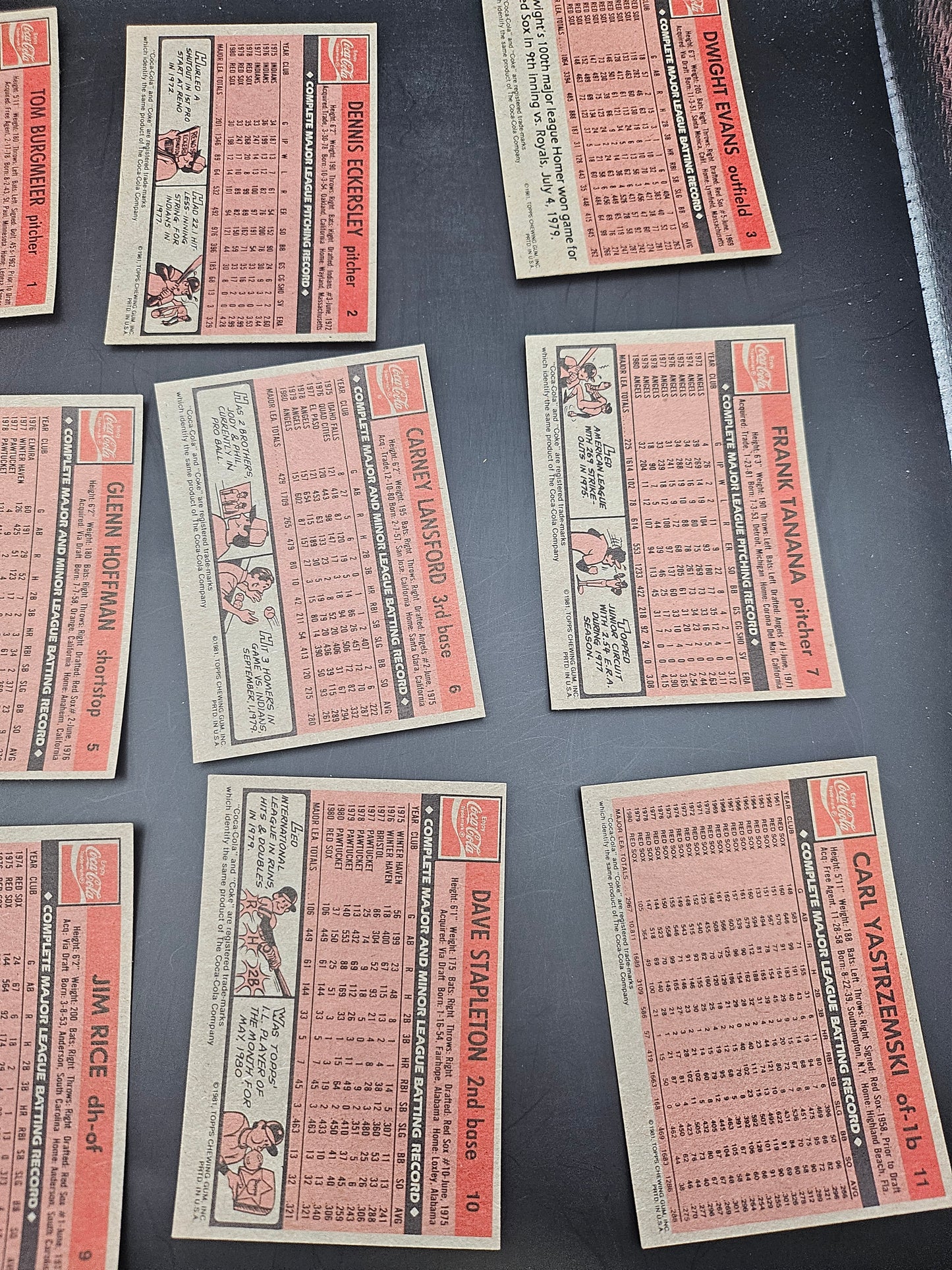 Boston Red Sox  12 trading cards  1981 Topps~Coca Cola