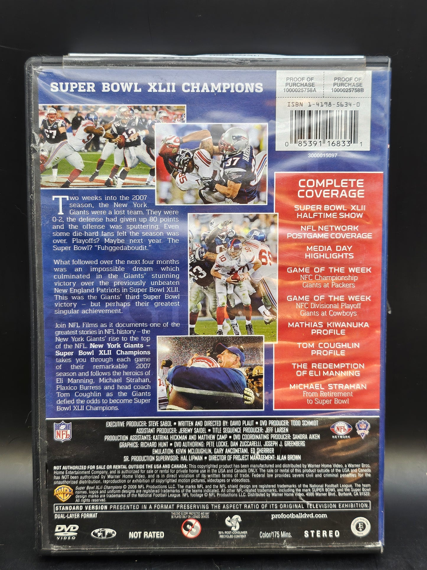 dvd Super Bowl XLII Chamoions NY Giants NFL